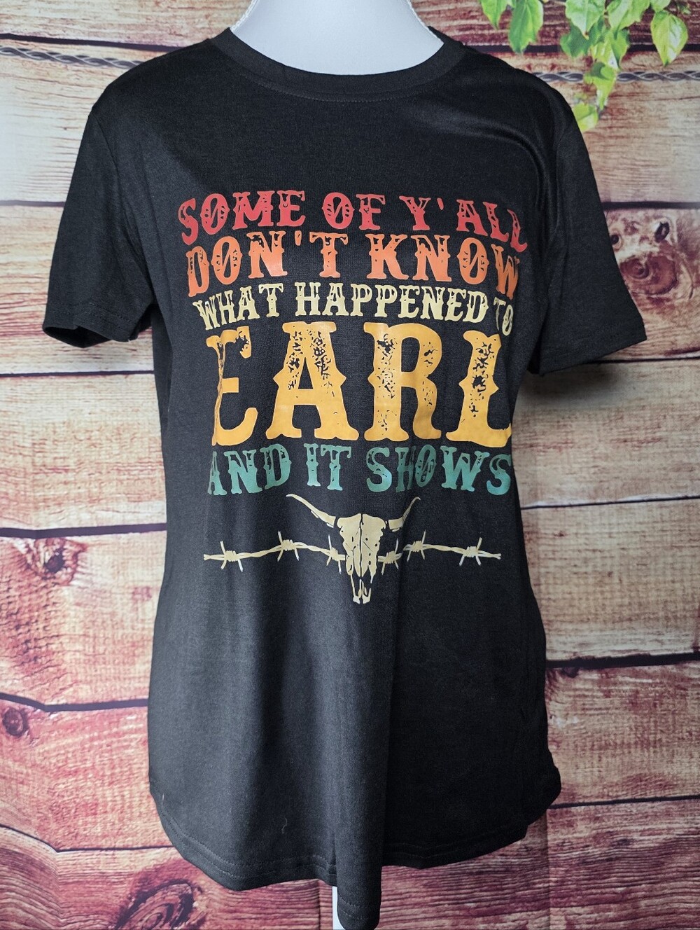NWOT Black Short Sleeve Graphic Tee with Multicolor Western Text